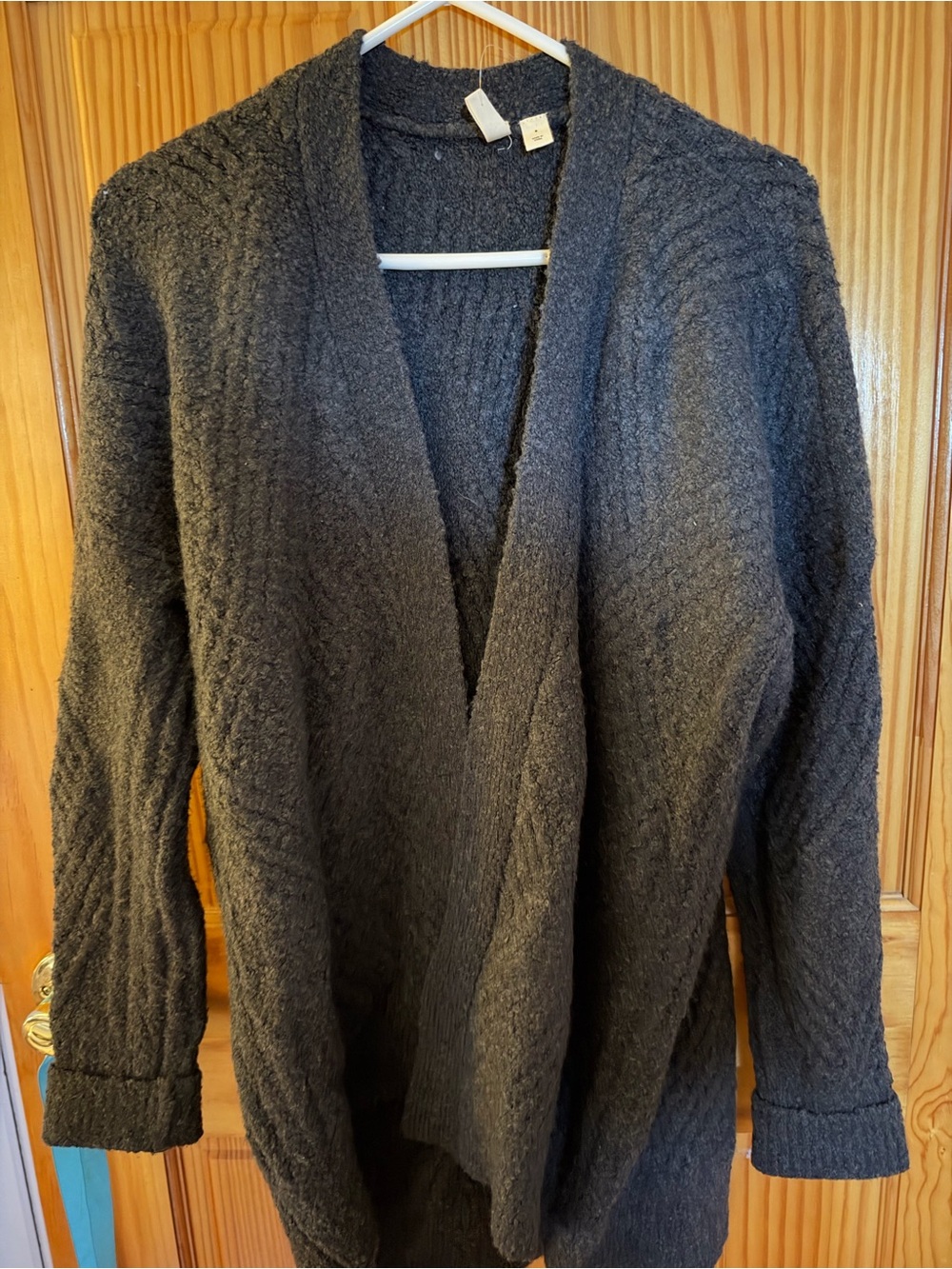 Anthropologie Charcoal Gray Open-Front Cable Knit Cardigan